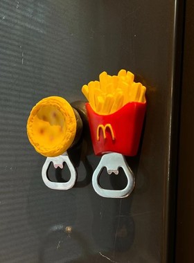 新款汉堡薯条可爱仿真配件冰箱贴开瓶器家用创意磁吸瓶盖起子开盖