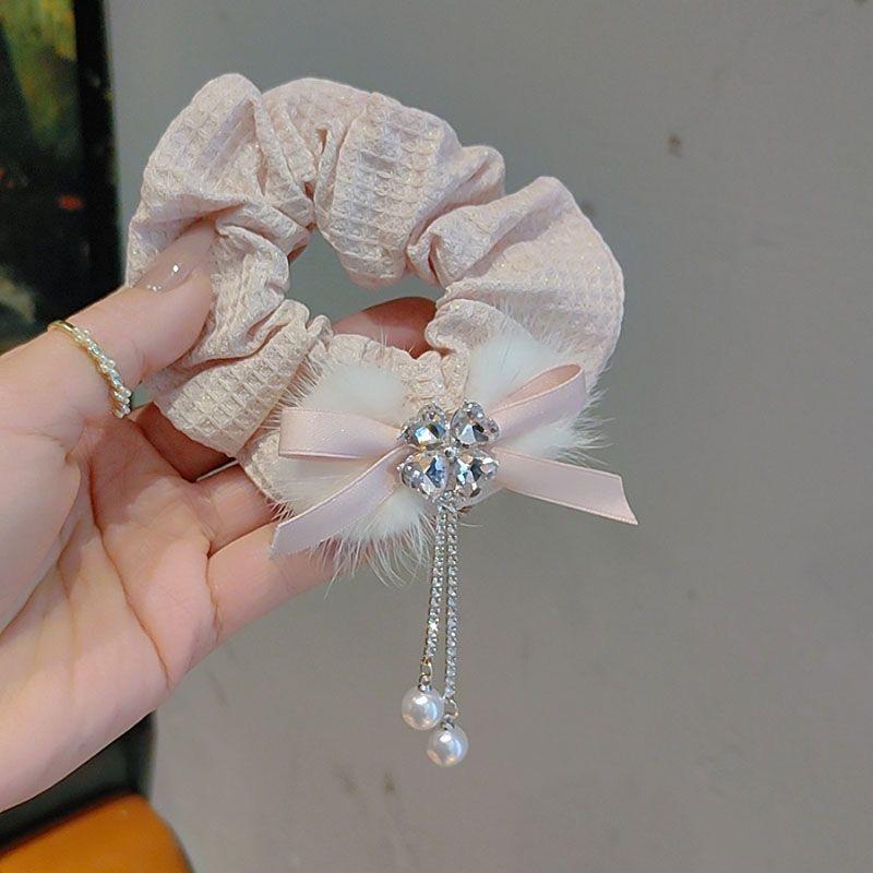 大肠发圈女发绳高级感头绳扎头发皮筋粉色流苏珍珠吊坠帮头花发饰