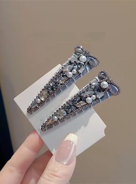 韩国东大门灰色水钻珍珠蝴蝶结发夹高级感bb夹碎发边夹刘海夹发卡