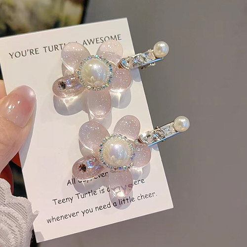 唯美精致花朵发夹珍珠水钻时尚发夹前额边夹刘海碎发夹鸭嘴夹发卡