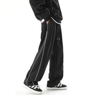 XWWF潮牌卫裤男春秋款黑色条纹裤子韩版百搭休闲直筒宽松运动长裤