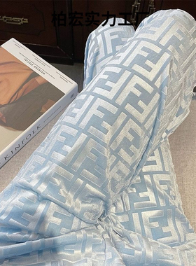 欧洲站欧货蓝色阔腿裤双F字母女秋垂感宽松休闲裤子