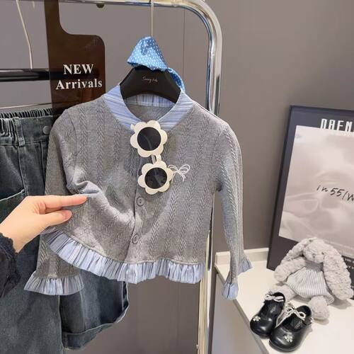 儿童打底衫2025新款女童秋冬款开衫韩版毛衣可爱花边潮流纯色上衣