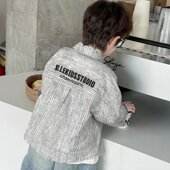 翻领外套 早春条纹衬衫 男童春秋棉质衬衫 洋气宽松2025新款