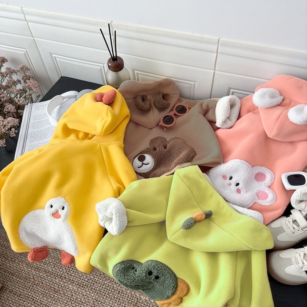 儿童连帽外套秋冬宝宝加绒上衣冬装男童衣服加厚奥粒绒女童童装潮