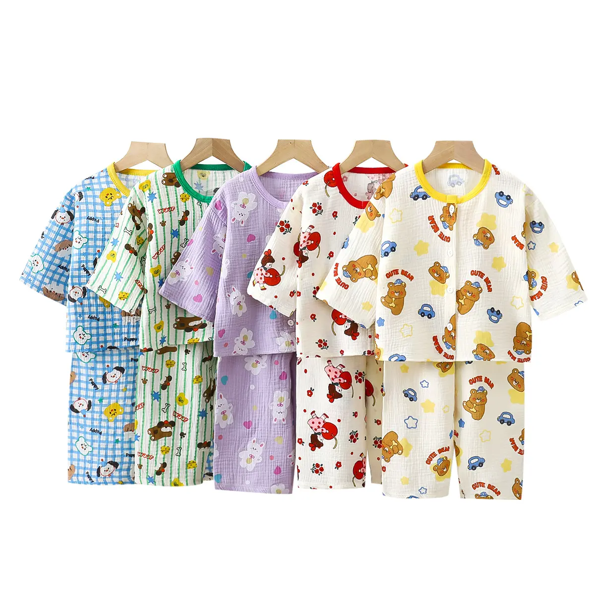 新款儿童纯棉纱布睡衣套装春夏棉纱家居服男女童韩版百搭两件套