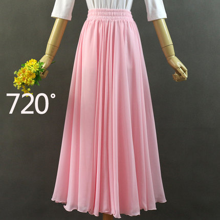 720度粉红色大摆裙舞蹈服女飘逸现代舞古典舞练功演出半身裙长裙