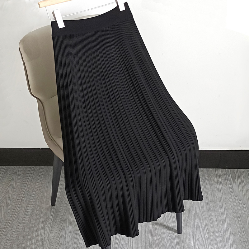 垂感显瘦黑色针织半身裙女
