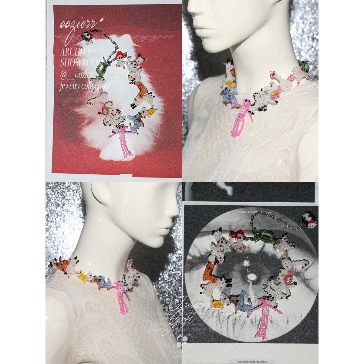 oozierr 太紫 '动物园派对重工繁复串珠项链‘hello kitty ins风