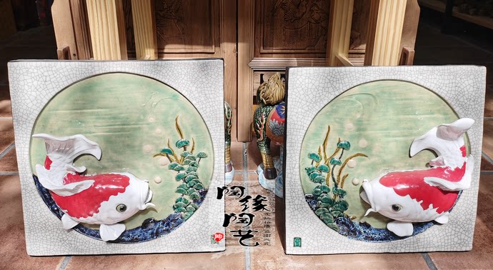 陶瓷石湾公仔锦鲤挂件工艺品