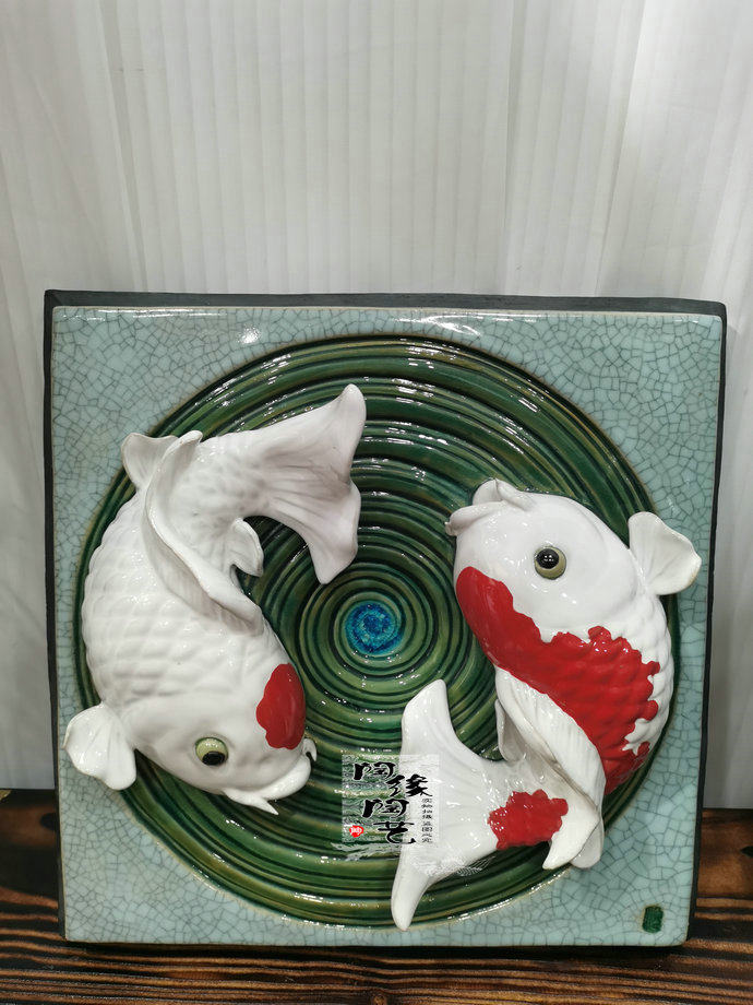 陶瓷年年有余挂壁锦鲤工艺品
