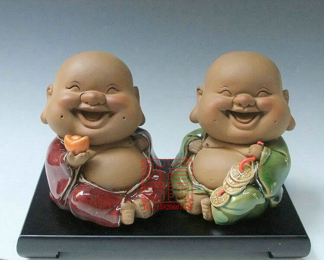 陶瓷工艺品 石湾公仔 开心孖宝 童趣