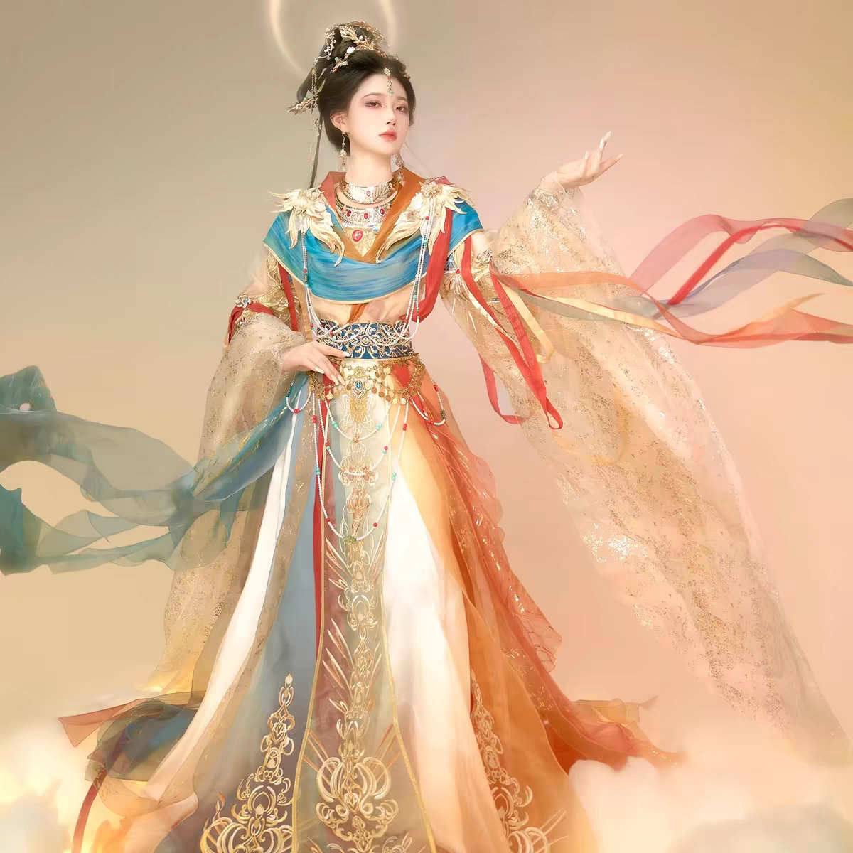 新款【壁影惊鸿】敦煌飞天汉服女异域风情重工刺绣超仙敦煌风套装