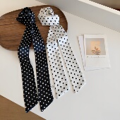 新款 饰领巾发带ins飘带 超长小香风圆点波点丝巾女长条丝带百搭装