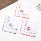 3条装 怀旧擦汗手绢全棉手巾 女士纯棉老式 薄款 白底小手帕复古经典