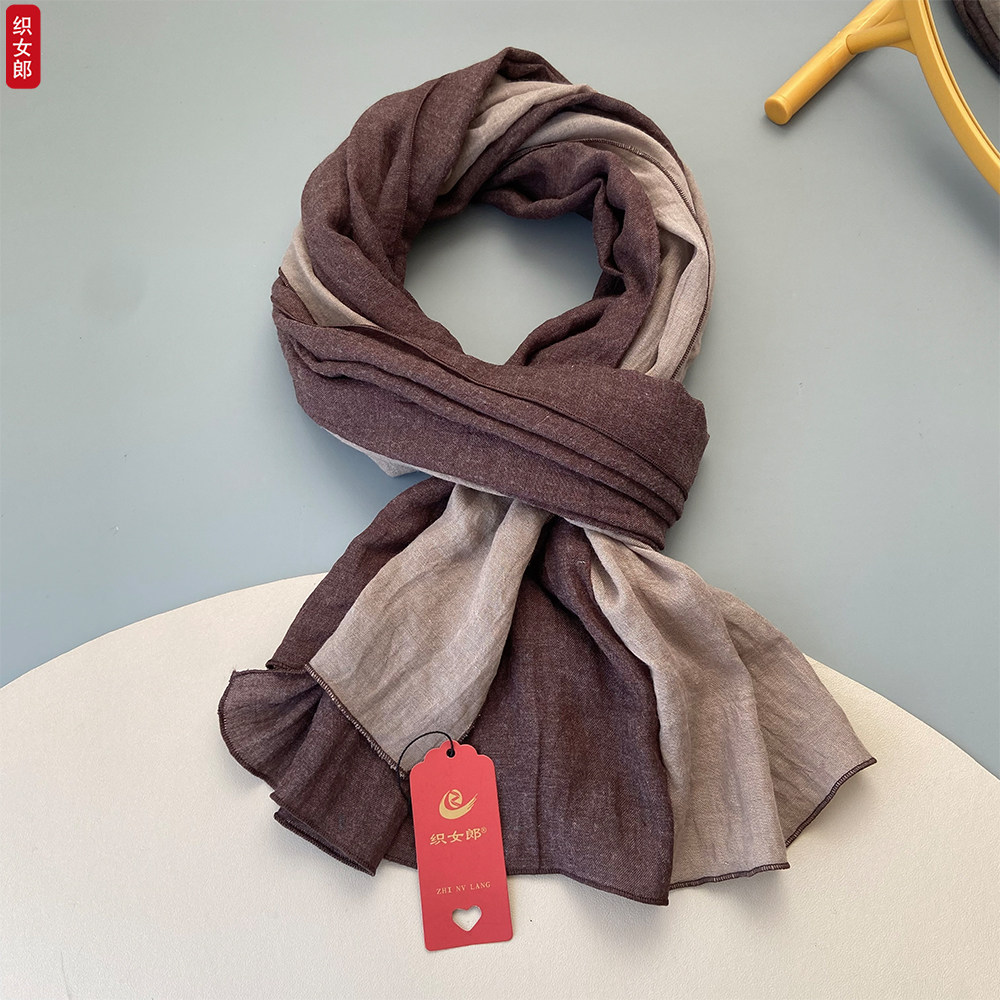 2026新款双色拼接棉麻围巾女长款披肩两用文艺春秋冬韩版百搭围脖