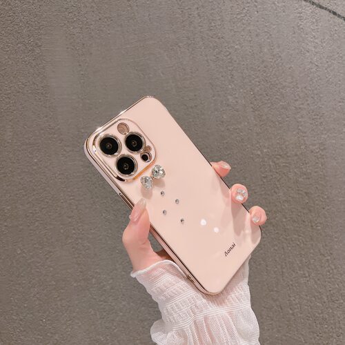 水钻粉色蝴蝶结苹果软胶手机壳