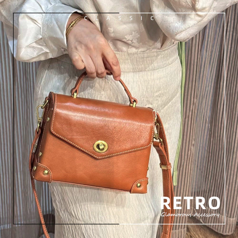 头层牛皮斜挎包包女士复古手提包时尚休闲真皮单肩包女款广州皮具