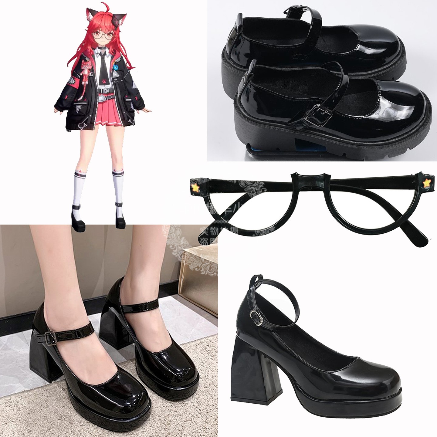 异环cos娜娜莉cosplay鞋 女仆制服鞋萝莉娜娜莉COS道具下半框眼镜图片