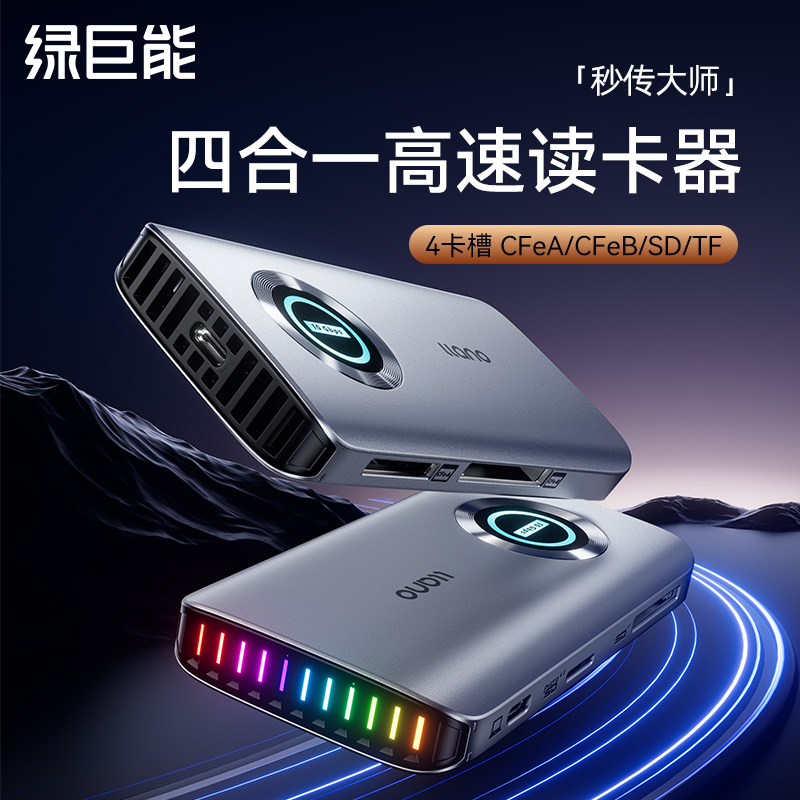 绿巨能cfa卡cfb卡高速读卡器多功能CFexpress内存储卡SD卡TF多合一连接typec手机适用苹果16索尼佳能相机卡