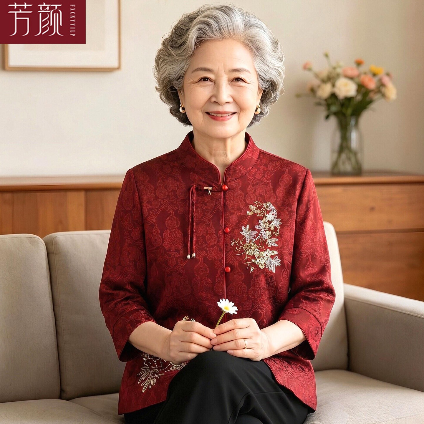 奶奶夏装国风衬衫2026新款老年人女妈妈红色婚宴礼衣服老太太套装