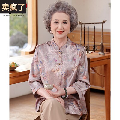 简溪老年人衬衫女奶奶新中式国风衬衣中老年妈妈装夏季时尚上衣服