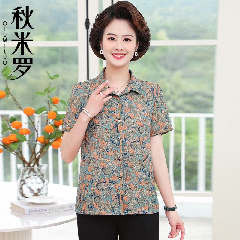 中老年夏装女短袖衬衫2025新款中年人时尚开衫小个子妈妈夏季上衣