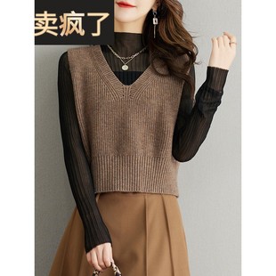 叠穿毛衣背心女2025新款春秋装时尚洋气针织马甲短款马夹坎肩外穿