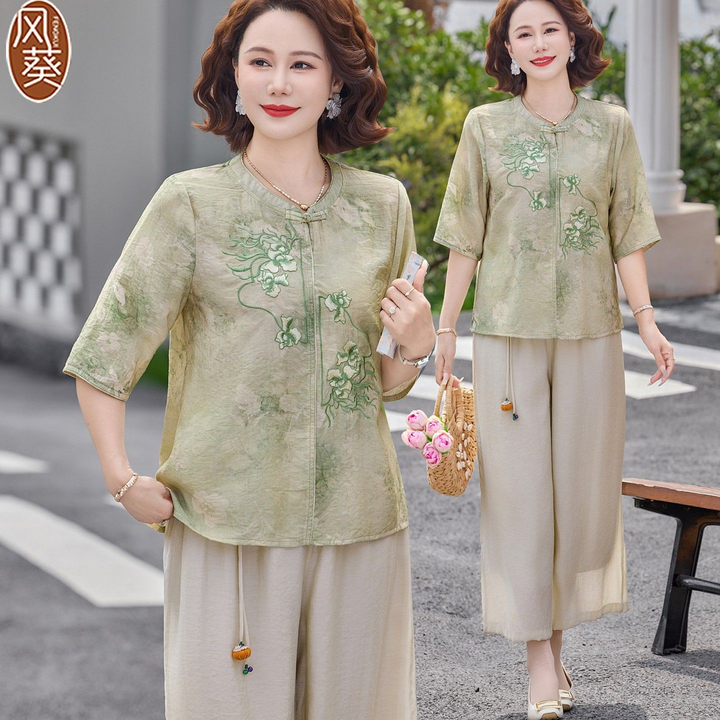 新中式妈妈夏装棉麻亚麻上衣2026新款高端中老年女装国风唐装套装