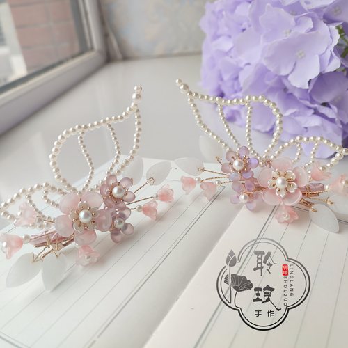 聆琅原创蝴蝶琉璃花朵立体发夹
