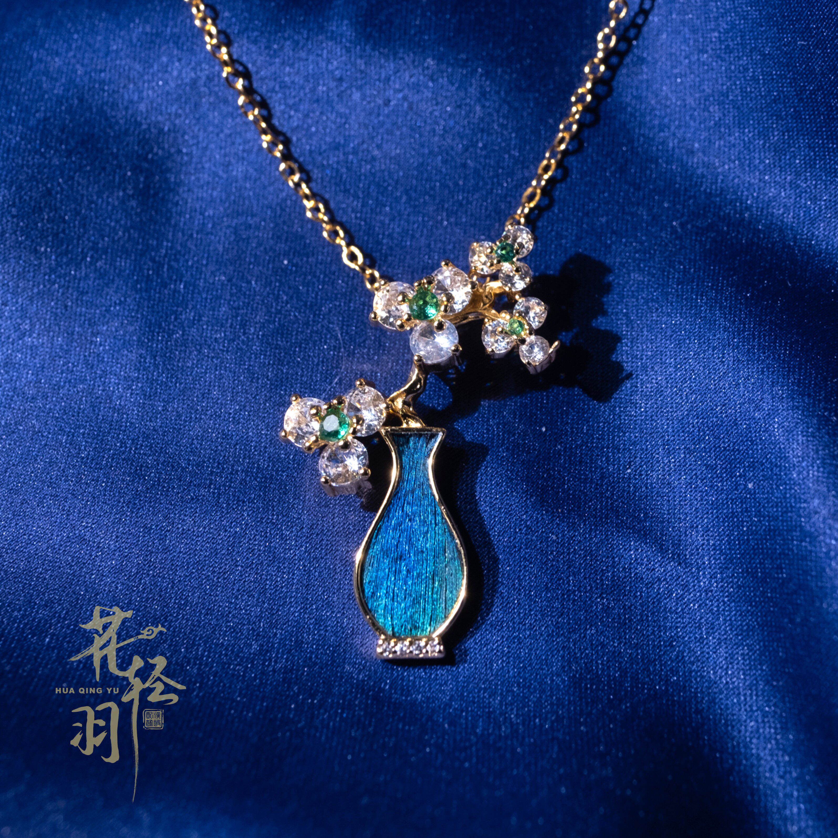 春夏百搭非遗点翠花瓶项链