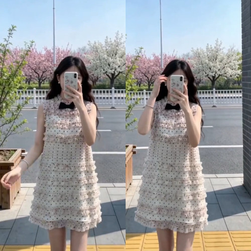2026夏季新款波点无袖连衣裙减龄蝴蝶结木耳飞边韩版洋气女生裙子