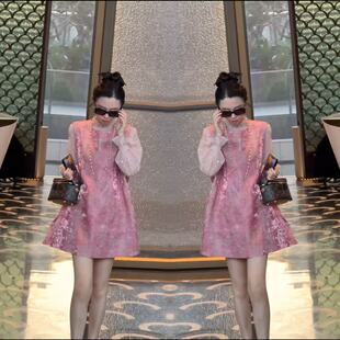 2026早春网红新款新中式旗袍两件套女甜美粉色重工洋气衬衫马甲裙