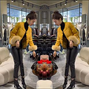 2025冬季网红新款小个子新中式棉服女国风发财黄色毛毛袖棉衣外套