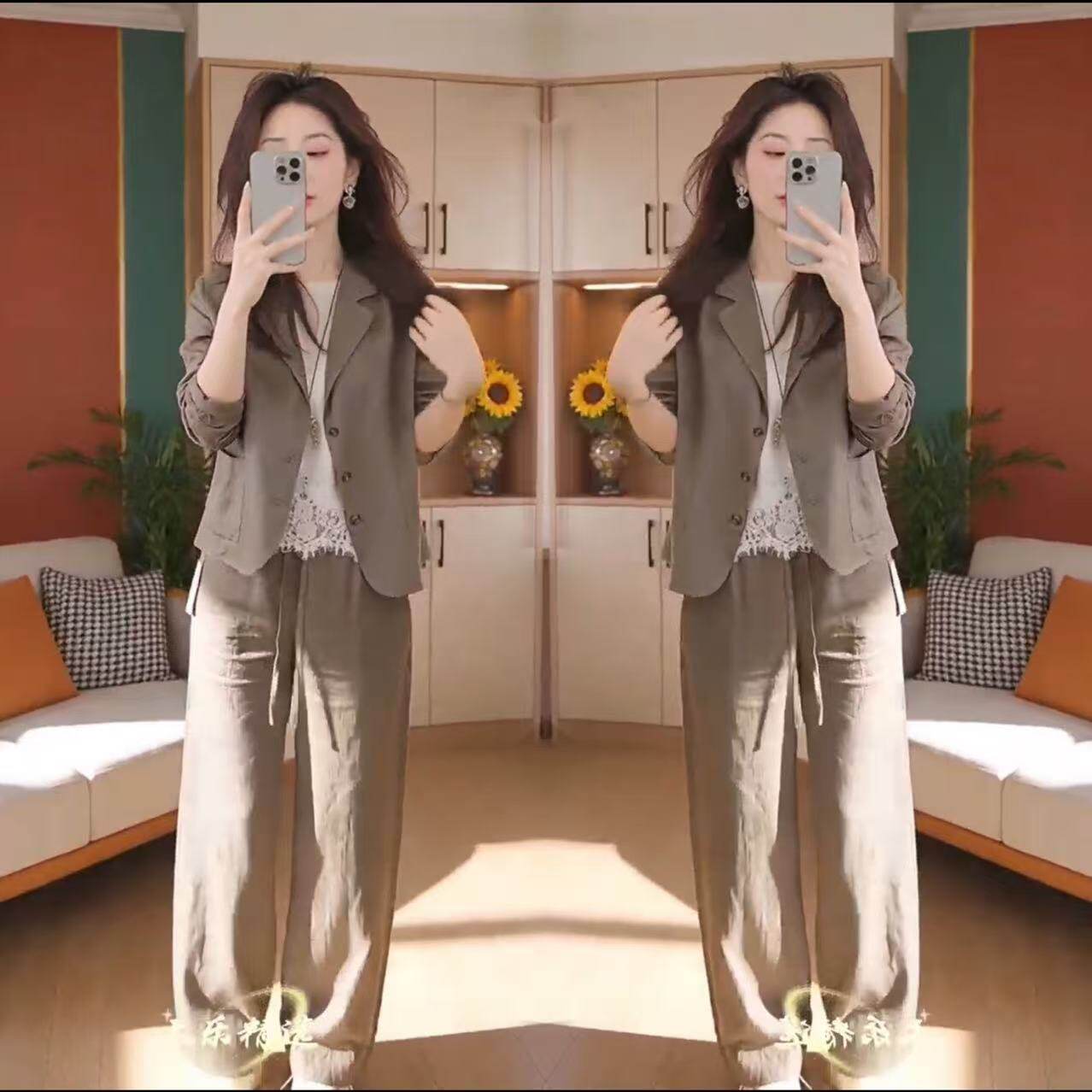 简约春夏女装时尚套装纯色高级感小西服外套上衣阔腿裤两件套穿搭