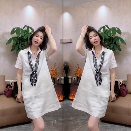 2025夏季女装时尚百搭高级感洋气气质糖果色纯色衬衫裙棉麻连衣裙