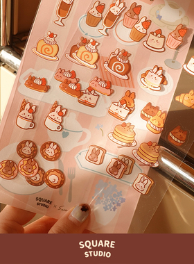 【平方Studio】RaRa贴纸包 原创插画可爱小兔兔子甜品面包异形