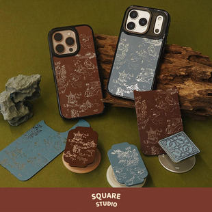原创新中式 苏州系列手机壳 古风手绘插画创意镜面磁吸花窗支架苹果iPhone 平方Studio