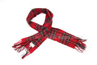 内蒙100%纯羊毛苏格兰红格秋冬保暖短款英伦男女情侣学生围巾