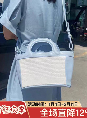 3ce新款淡蓝色粉色菜篮子包可单肩手拎包少女编织包收纳包