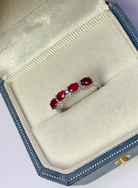 天然红宝石戒指 金镶成色 高净度 主石3*4mm925银镀金开口戒指