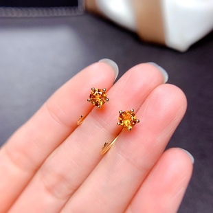 特惠小清新天然黄水晶耳钉5 5MM聚财蜜糖黄晶耳钩