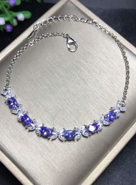 新款925银镶天然手链天然坦桑石