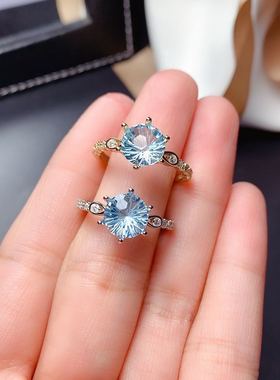 新款烟花天空蓝托帕石戒指镶嵌