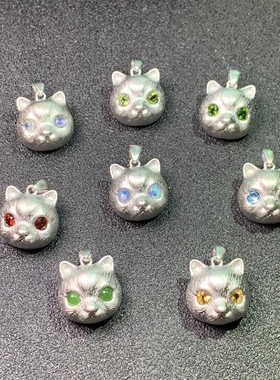 新款萌宠波斯猫吊坠925银天然炫彩欧泊吊坠  彩宝月光石猫咪吊坠