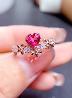 爆款到货！天然粉色托帕石戒指 高净度颜色美 主石心6*6mm特惠