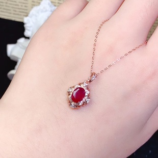 简约时尚 天然缅甸红宝石吊坠 精工925银镶嵌 8mm特惠 吊坠 石6