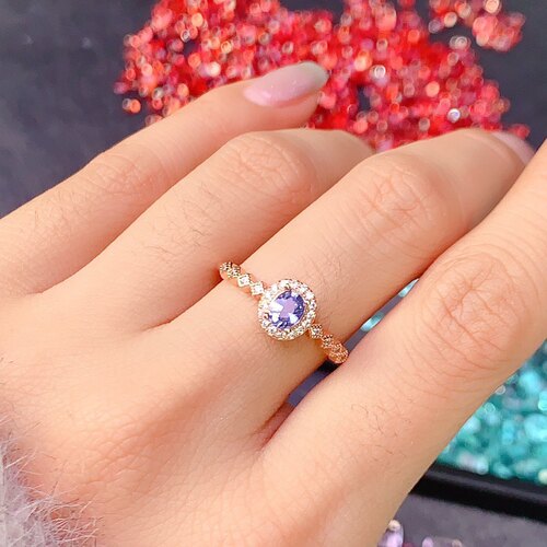 天然坦桑石戒指 晶体干净火彩爆闪925银镀金精工镶嵌 石4*5MM