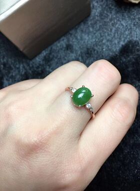 天然和田碧玉戒指，925银精工