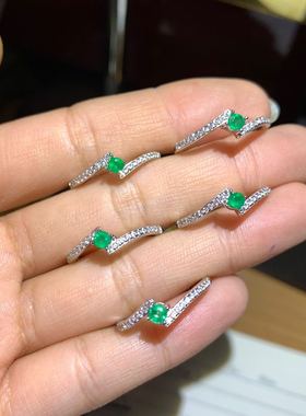 高净度精工镶嵌祖母绿戒指特惠